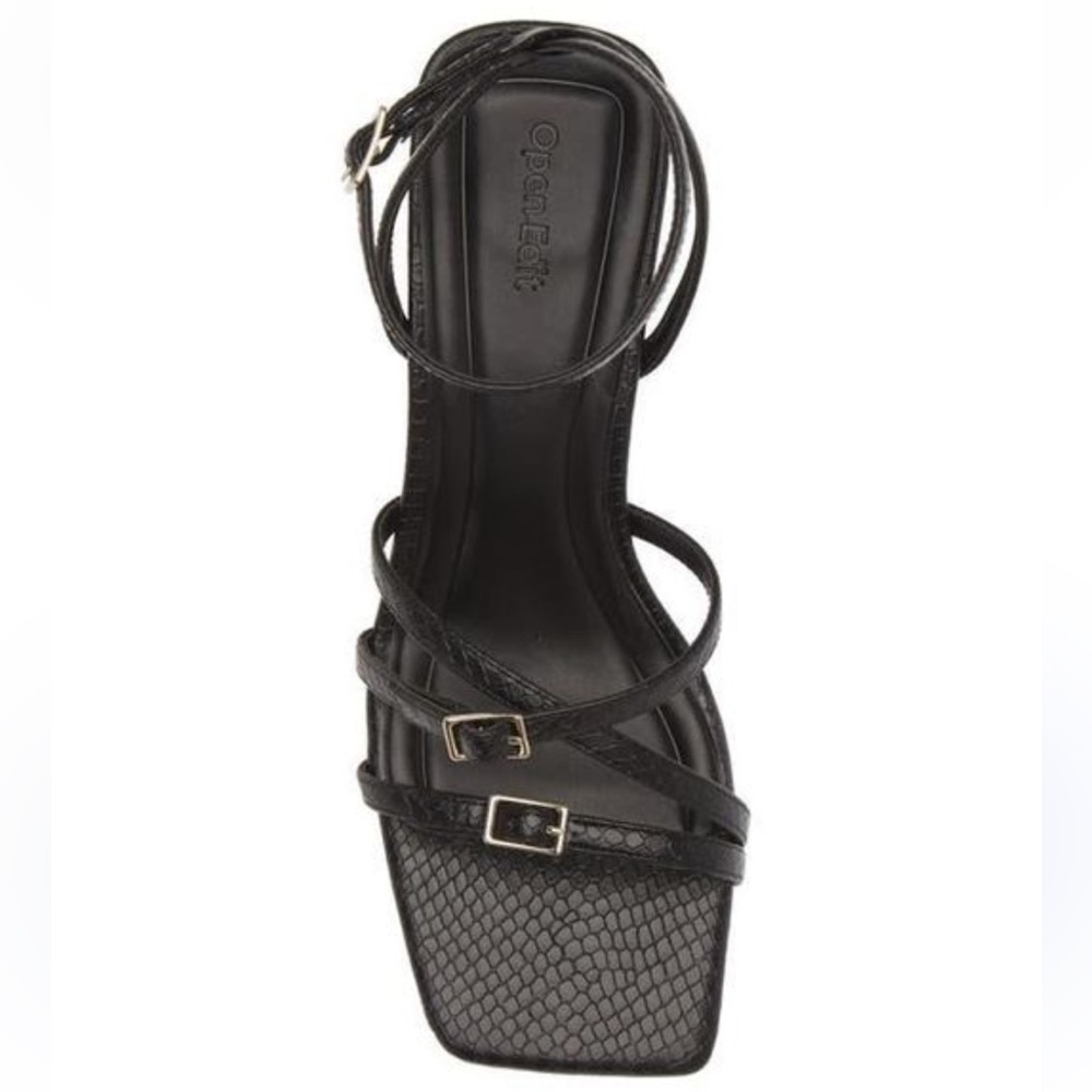 Open Edit Iliana Ankle Strap Sandal Black Square Toe Heels 7.5 NWT